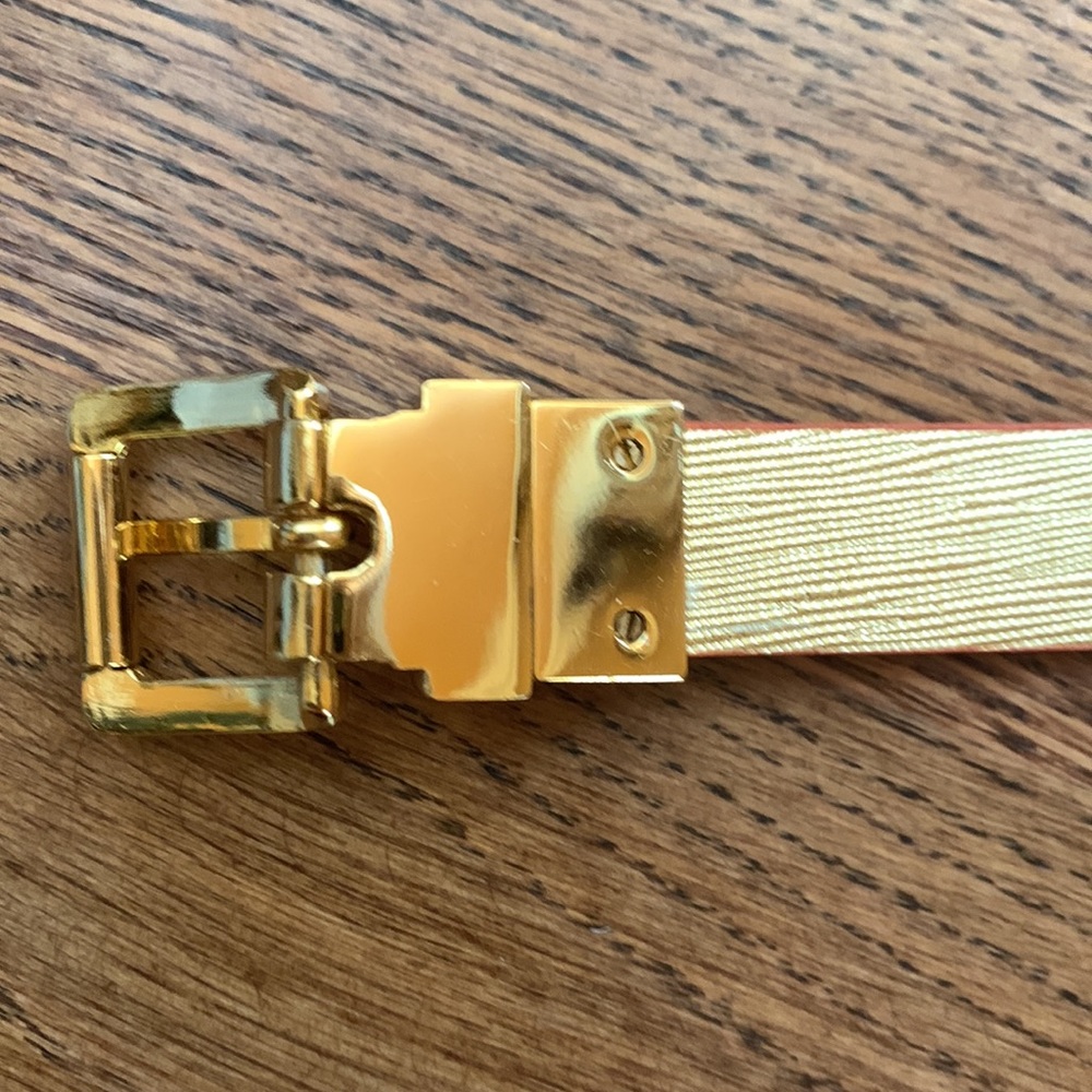 Michael Kors Leather Trouser Belt Iconic Orange with gold trim accent ha… - Picture 2 of 3